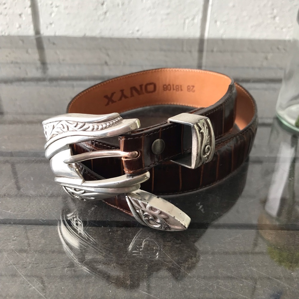 Onyx Men’s Brown Crocodile Western Belt Size 28